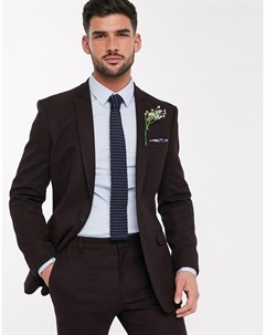 Бордовый приталенный пиджак wedding Asos design