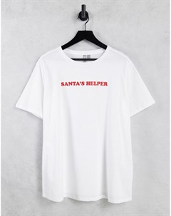 Белая новогодняя футболка с надписью Santa s Helper Curve Christmas Asos design