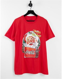 Винтажная новогодняя футболка красного цвета с надписью Coca Cola Happy Holiday Merch cmt ltd