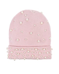 Розовая шапка с жемчужными бусинами Regina