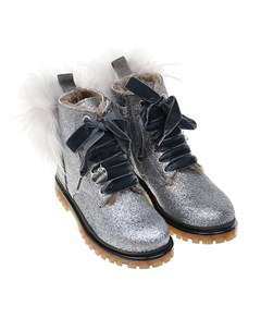Серебристые ботинки на шнуровке Monnalisa