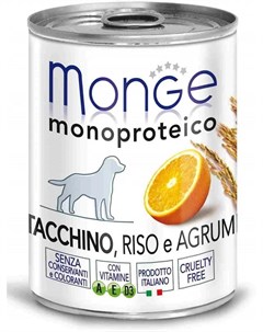 Консервы Dog Monoprotein Fruits Паштет из индейки с цитрусовыми для собак 400гр Monge
