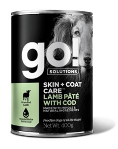 Консервы GO Solutions Skin Coat Lamb Pate with Cod DF с ягненком и треской для собак 400 г Ягненок и Go! natural holistic