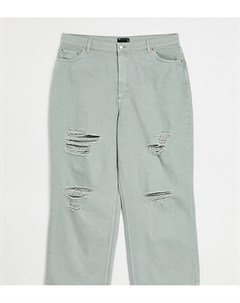 Зеленые свободные джинсы в винтажном стиле с завышенной талией и рваной отделкой ASOS DESIGN Curve Asos curve