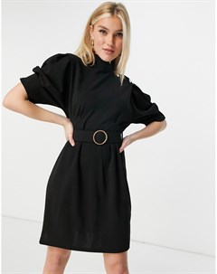 Черное платье футляр с поясом и пуговицами на плечах Lipsy