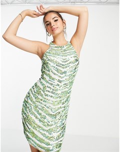 Зеленое платье мини с пайетками French connection