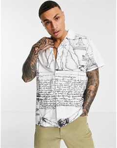 Свободная рубашка из ткани с отделкой под лен с отложным воротником и принтом работ Да Винчи Asos design