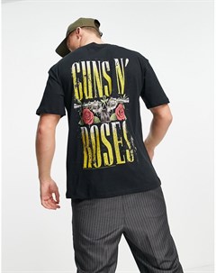 Черная свободная футболка с принтом Guns N Roses на спине Originals Jack & jones