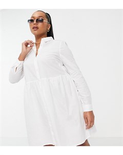 Белое платье рубашка мини из органического хлопка с присборенной юбкой ASOS DESIGN Curve Asos curve