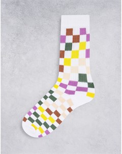 Белые спортивные носки в разноцветную шахматную клетку Asos design