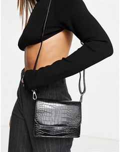 Черная сумка через плечо со сменными ремешками и эффектом крокодиловой кожи Asos design