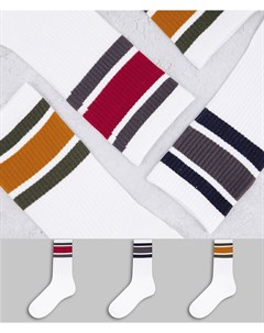 Набор из 3 пар белых носков в полоску Only & sons