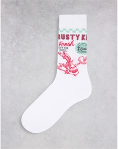 Белые спортивные носки с Губкой Бобом и бургером из Красти Краб Asos design