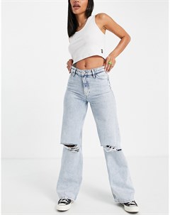 Широкие выбеленные джинсы из органического хлопка с рваной отделкой Yoko Monki