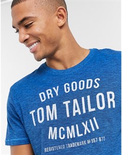 Синяя футболка с круглым вырезом и логотипом Tom tailor