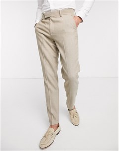 Бежевые узкие брюки с добавлением шерсти и узором в елочку wedding Asos design