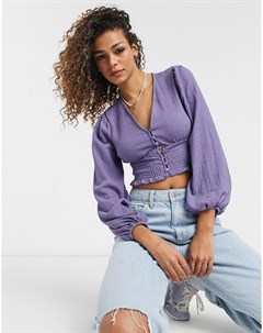 Фиолетовая трикотажная блузка с присборенной талией Zoey Monki