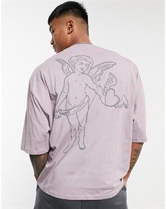 Фиолетовая футболка в стиле oversized с принтом в виде херувима на спинке Asos design