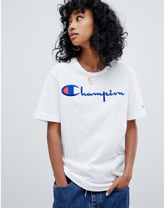 Oversize футболка с логотипом спереди и изнаночной отделкой Champion