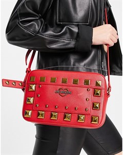 Красная сумка через плечо с заклепками Love moschino