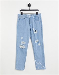 Выбеленные прямые джинсы со рваной отделкой и принтом гор от комплекта Liquor n poker