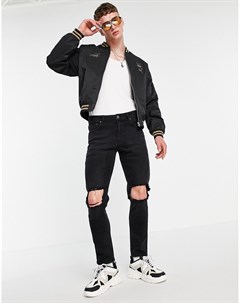 Эластичные узкие джинсы черного выбеленного цвета со рваной отделкой на коленях Asos design