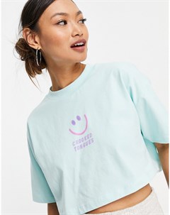 Голубая укороченная футболка с логотипом Crooked tongues
