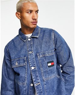 Джинсовая выбеленная рубашка куртка свободного кроя с логотипом в виде флага Tommy jeans