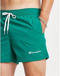 Зеленые пляжные шорты с маленьким логотипом подписью Champion