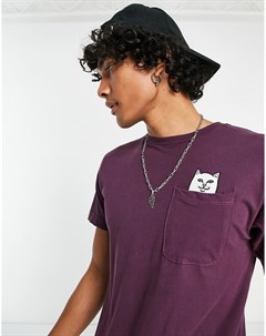Фиолетовая футболка с котом Нермалом в кармане RIPNDIP Rip n dip