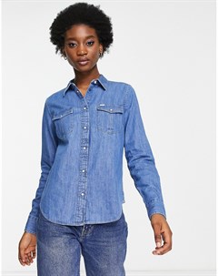 Светло голубая джинсовая рубашка классического кроя в стиле вестерн с длинными рукавами Lee jeans