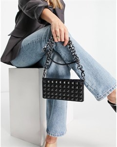 Черная сумка кошелек с заклепками и ремешком цепочкой Pixie Carvela