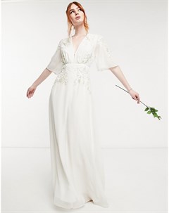 Свадебное платье макси цвета слоновой кости с глубоким вырезом и цветочной декоративной отделкой укр Hope & ivy