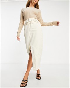 Джинсовая юбка миди цвета экрю с завязкой спереди Asos design
