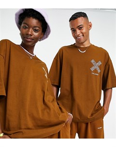 Oversized футболка в стиле унисекс коричневого цвета с принтом от комплекта x EXIST LOUDLY Collusion
