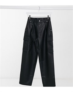 Черные свободные брюки из искусственной кожи в городском стиле ASOS DESIGN Petite Asos petite