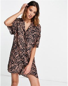 Льняное платье рубашка с жирафовым принтом Topshop