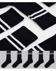 Набор из 5 пар черных спортивных носков с белыми полосками Скидка Asos design