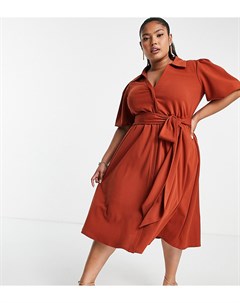 Платье рубашка рыжего цвета с поясом ASOS DESIGN Curve Asos curve