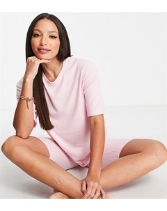 Розовая супермягкая oversized футболка и шорты леггинсы в рубчик для дома ASOS DESIGN Tall Asos tall