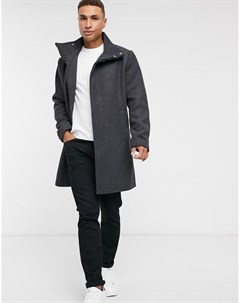 Темно серое пальто из смесовой шерсти с воротником стойкой Asos design