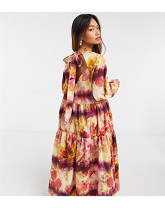 Ярусное платье макси из органического хлопка с завязкой на шее и цветочным принтом Damson madder