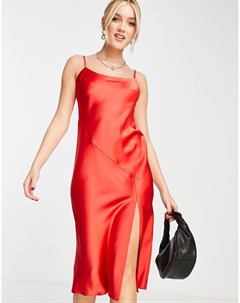Красное атласное вечернее платье миди Miss selfridge