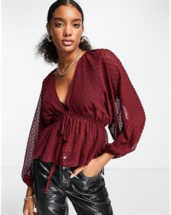 Блузка из ткани добби ягодного цвета с завязками спереди Asos design