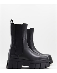 Черные кожаные ботинки челси премиум класса для широкой стопы на массивной подошве Adjust Asos design
