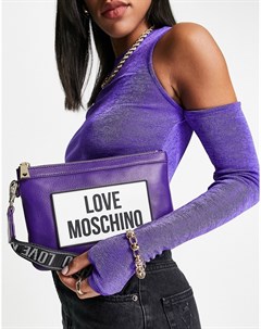 Фиолетовая сумка клатч с ремешком для запястья и большим логотипом Love moschino