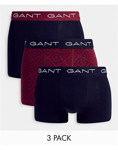 Набор из 3 боксеров брифов бордового черного цветов со сплошным принтом логотипа Gant