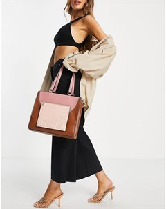 Розово коричневая сумка на плечо в стиле колор блок Love moschino