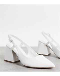 Белые туфли для широкой стопы на среднем каблуке с ремешком через пятку Sydney Asos design