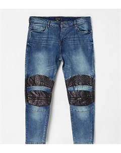 Синие зауженные джинсы с эффектом кислотной стирки и рваной отделкой Plus Night addict